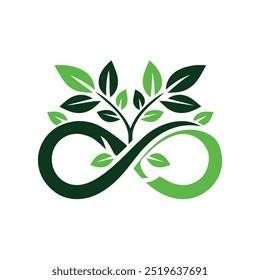 Logotipo Ecológico Infinity com Folhas Verdes e Conceito de Crescimento