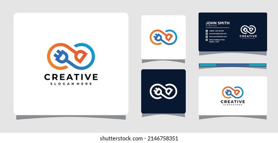 Infinity Electric Plug Logo Template With Business Card Design Inspiration
