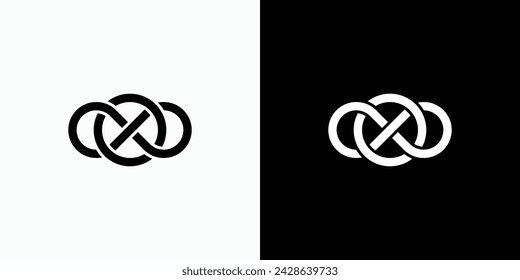 Infinity emblem line vector logo design with circle in the middle.