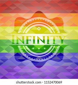 Infinity emblem on mosaic background with the colors of the LGBT flag