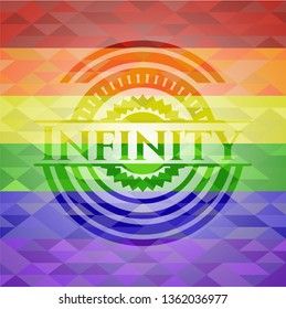 Infinity emblem on mosaic background with the colors of the LGBT flag