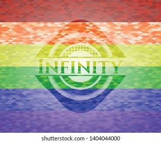 Infinity emblem on mosaic background with the colors of the LGBT flag