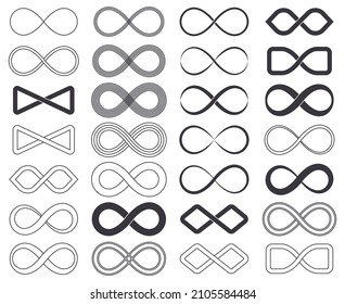 Infinity eternity unlimited symbols, limitless cyclical emblems. Outline infinity, unlimited eternity loop vector set. Endless infinite icons and loop eternity brush, infinity and endless illustration
