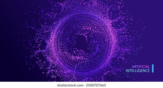 Infinity fantasy background. Technology ai round particles dots banner. Artificial Intelligence future connect innovation vector design.