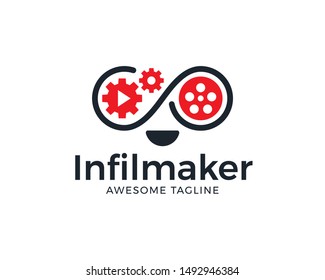 Infinity film maker logo design. Creative unique video maker, cinematography vector design. Vector logo video production