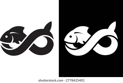 Infinity fish concept minimalist graphic icon with infinity minimalist abstract monochrome creative conceptual wildlife creature swimming contrast illustration isolated streamlined