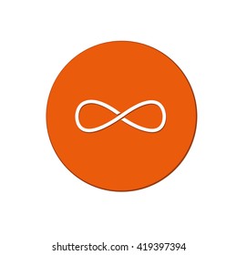 Infinity. Flat white symbol in the orange circle