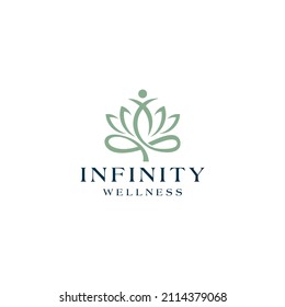 Infinity flower meditation nature yoga line art style premium vector logo design