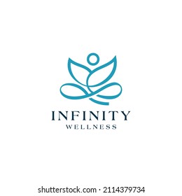 Infinity flower meditation nature yoga line art style premium vector logo design