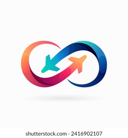 infinity fly logo with airplane shape in combination design concept design