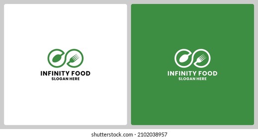 diseño de logotipo de alimentos infinitos con elementos de horquilla y cuchara