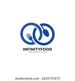 diseño de logotipo de alimentos infinitos con elementos de horquilla y cuchara
