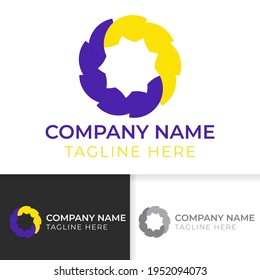 Diseño geométrico infinito. Diseño del logotipo 3d de círculo con color azul y amarillo. Diseño del logotipo de un círculo de concepto coloreado y gris
