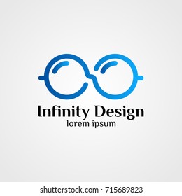 Infinity glasses loop unlimited logo symbol design. Infinite cloud data concept. Blue color vector illustration 