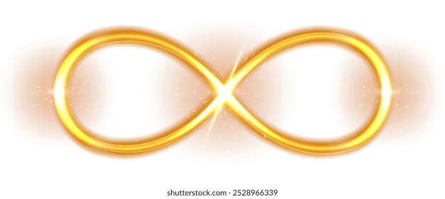 Luz de néon de ouro infinito isolada no fundo branco, ilustração de vetor