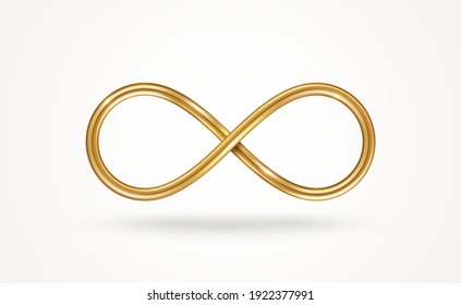 Infinity gold symbol isolated on white background. Vector illustration. Endless sign, 3d golden loop, 8 icon logo creative concept design template.
