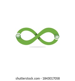 Infinity golf ball logo vector.  Illustration icon for tool & equipment shop market store design of golfer club & community brand, sport & hobby activity, focus on professional golf training