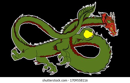 Infinity green dragon sticker.Japanese dragon tattoo.