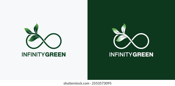 Infinity green plant logo design, leaf vector with infinity symbol