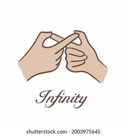 Símbolo de gesto de mano infinito. Publicación en medios sociales. Ilustración vectorial.