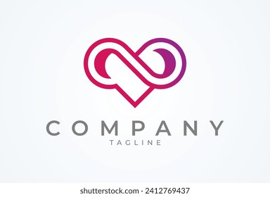 Logo del Infinity Heart. Corazón con combinación infinita. plantilla de logotipo de diseño plano. ilustración vectorial