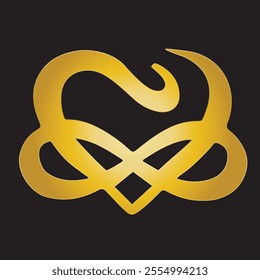 Infinity heart logo, gold icon isolated on black background. Infinity design symbolizing endless possibilities and elegance.