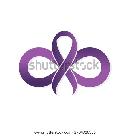 Infinity heart style ribbon, purple gradient loop, compassion and strength, ongoing support message, charity awareness design, vector illustration