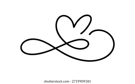 Símbolo De Vector De Remolino De Corazón Infinito En Estilo De Línea Negra Que Representa El Amor Eterno Y La Conexión Romántica.