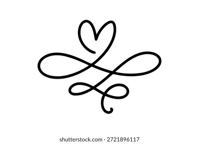 Símbolo de Vector de remolino de corazón infinito en estilo de línea negra que representa el amor eterno y la conexión romántica