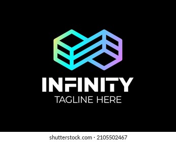 Infinity Hexagonal Logo. Geometric Infinity Cube Hexagon logo flat concept double hex logotype template