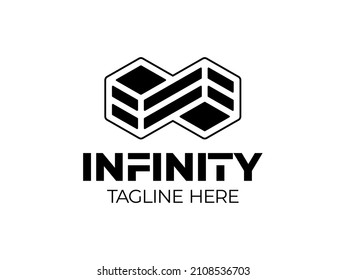 Infinity Hexagonal Logo. Geometric Infinity Cube Hexagon logo flat concept double hex logotype template