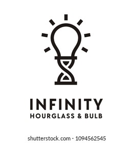 Infinity Hourglass Sand Time With Light Bulb Lamp For Unlimited Creativity Idea Logo Design 