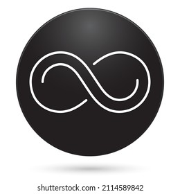 Icono de infinito, botón de círculo negro, ilustración vectorial.