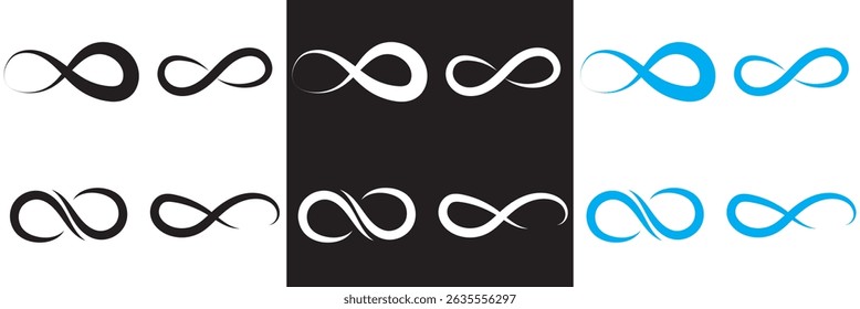 Infinity icon. black, white and blue infinity.  Vector for websites, mobile interfaces, presentations, banner, visual branding etc. Vector illustration. EPS 10