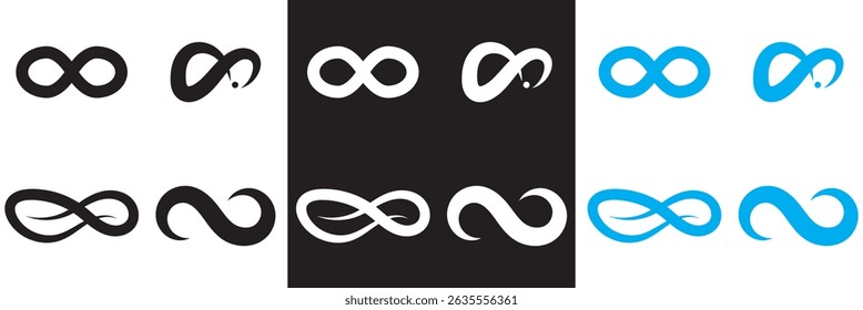 Infinity icon. black, white and blue infinity.  Vector for websites, mobile interfaces, presentations, banner, visual branding etc. Vector illustration. EPS 10
