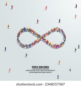 Infinity icon or concept. large group of people form to create shape Infinity. Vector illustration.