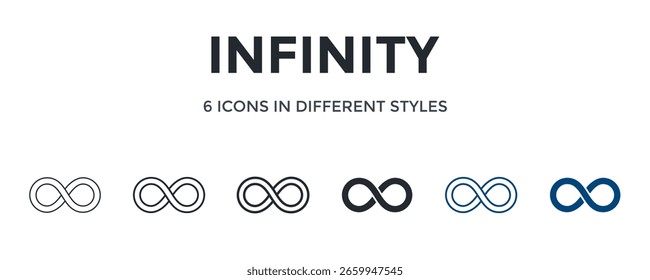 Ícone Infinito Na Ilustração De Vetor De Estilo Diferente. Projetado Em Linha Fina, Linha Regular, Linha Em Negrito, Glifo, Linha De Cor E Estilo De Glifo De Cor Pode Ser Usado Para Web