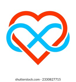 Infinity icon, eternal life idea. eternity symbol placed on red heart. love forever concept. Vector illustration. EPS 10.