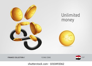 Infinity icon with flying Egyptian Pound coins, finance concept. Vector illustration for print, websites, web design, mobile app, infographics.