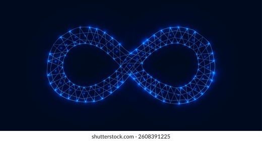 Infinity icon from lines and triangles, point connecting network on blue background. Illustration vector eps 10
