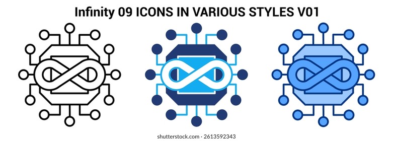 Infinity icon represented by chip, infinity symbol Line, Blue, Dualtone style.