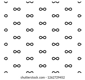 Infinity icon seamless black and white pattern, background. 