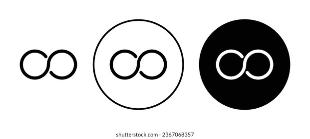 Infinity icon set in black filled and outlined style. suitable for UI designs