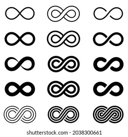 Infinity icon set. Infinity, eternity, infinite, endless, loop symbols. Unlimited infinity collection icons flat style - stock vector