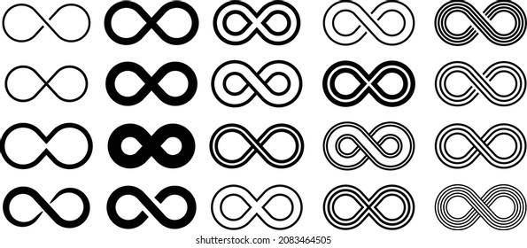 Infinity icon set. Infinity, eternity, infinite, endless, loop symbols. Unlimited infinity collection icons flat style - stock vector