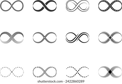 Infinity icon set. Infinity, eternity, infinite, endless, loop symbols. Unlimited infinity collection icons flat style - stock vector