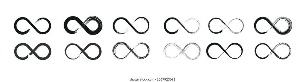 Infinity icon set. Infinity, eternity, infinite, endless, loop symbols.