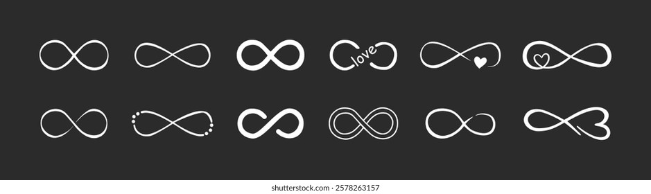 Infinity icon set. Infinity, eternity, infinite, endless, loop symbols. Vector illustration