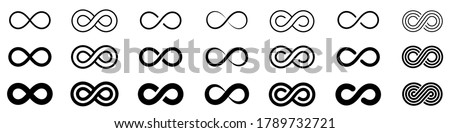 Infinity icon set. Infinity, eternity, infinite, endless, loop symbols. Unlimited infinity collection icons flat style - stock vector