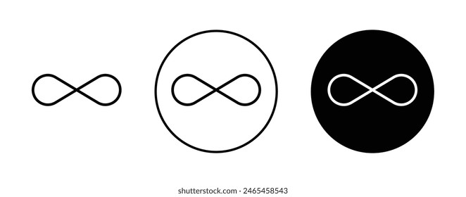 Infinity icon set. forever infinite loop vector symbol. unlimited numbers of cycles sign. endless process icon in black filled and outlined style.